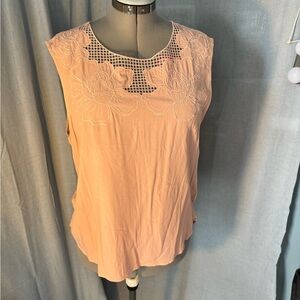 Peach Sleeveless Blouse with Floral Embroidery
